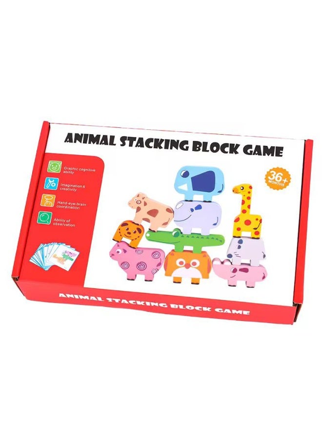 ضحكة  لعبة التوازن وتكديس الحيوانات الخشبية - مكعبات بناء تعليمية نظام مونتيسوري مع بطاقات تحدي - لعبة لتنمية المهارات الحركية والذكاء (23 × 15 سم) - Image 2