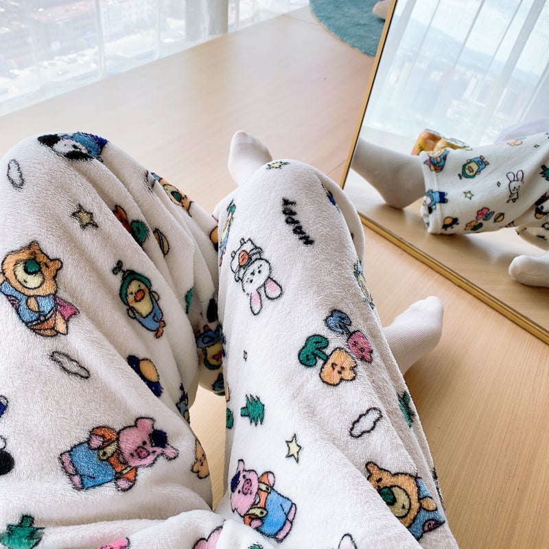 Cartoon Animal Flannel Pajama Pants for Women Autumn/Winter Thick Warm Casual Sleepwear Flannel animal world trousers - Image 5