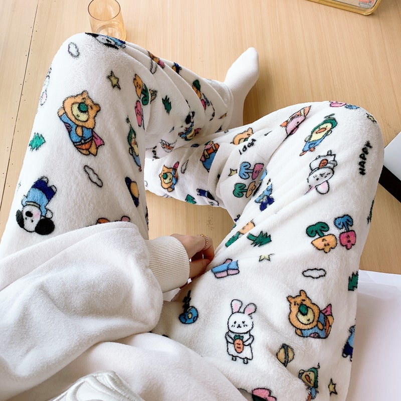 Cartoon Animal Flannel Pajama Pants for Women Autumn/Winter Thick Warm Casual Sleepwear Flannel animal world trousers - Image 4