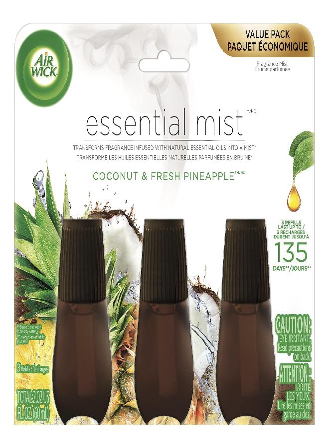 Air Wick Air Wick Essential Mist Refill, 3 ct, Coconut and Pineapple, Essential Oils Diffuser, Air Freshener  - Image 1