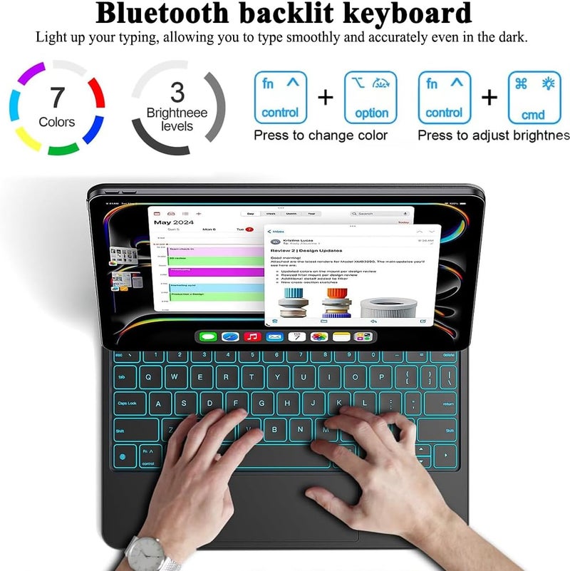 QPHWHFQ 【Arabic English】Magic Keyboard for iPad 11th(A16, 2025)/ iPad 10th Generation(2022), Keyboard Case for iPad 11th/10th with Magnetic Stand, Digital Display, Multi-Touch Trackpad, 7 Colors Backlit Keys - Image 3