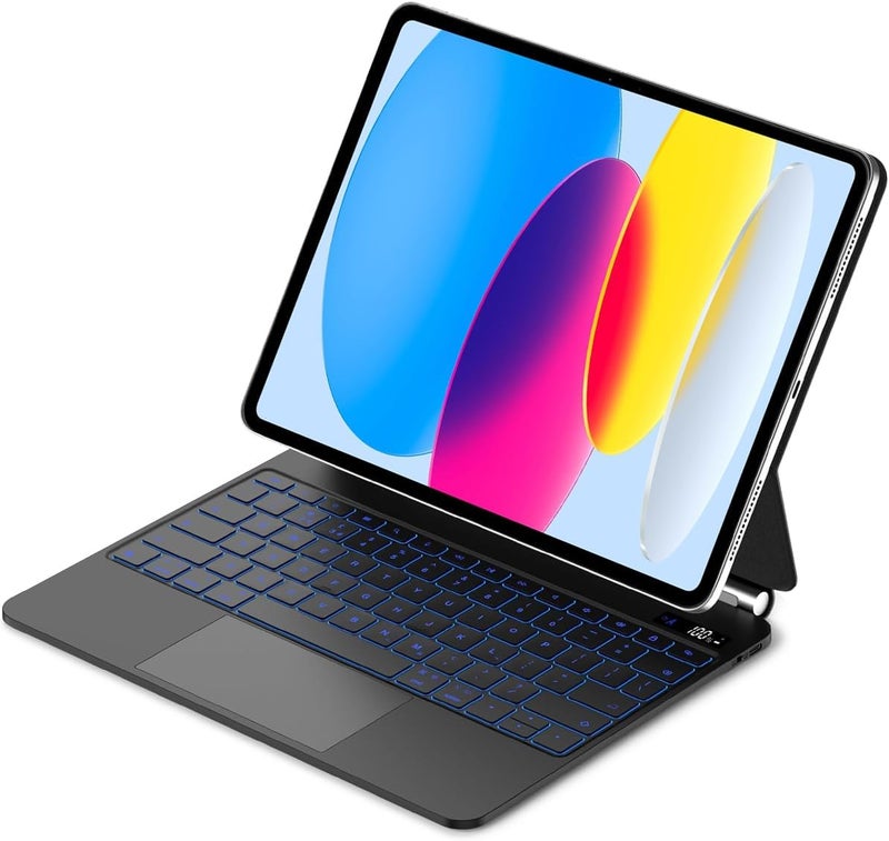 QPHWHFQ 【Arabic English】Magic Keyboard for iPad 11th(A16, 2025)/ iPad 10th Generation(2022), Keyboard Case for iPad 11th/10th with Magnetic Stand, Digital Display, Multi-Touch Trackpad, 7 Colors Backlit Keys - Image 1