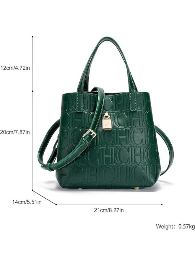 سي اتش سي اتش حقيبة توت نسائية صغيرة من CHCH – حقيبة خضراء من الجلد المضغوط بتصميم أنيق مع مقبض علوي وحزام كروس بودي، حقيبة منظمة للاستخدام اليومي والعمل والسفر - Image 3