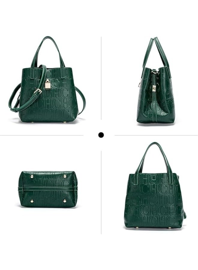 سي اتش سي اتش حقيبة توت نسائية صغيرة من CHCH – حقيبة خضراء من الجلد المضغوط بتصميم أنيق مع مقبض علوي وحزام كروس بودي، حقيبة منظمة للاستخدام اليومي والعمل والسفر - Image 5