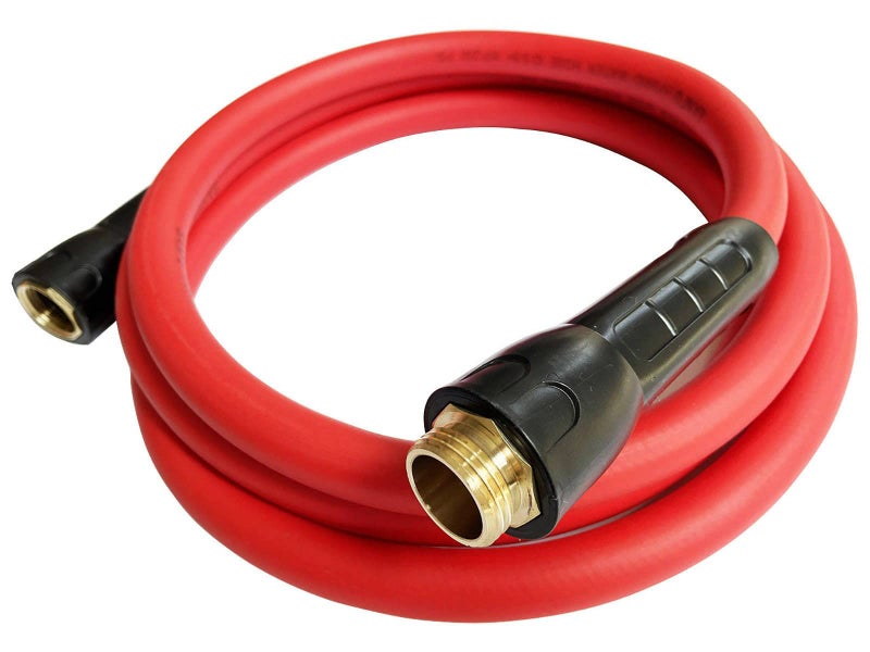 SANFU Hybrid Lead In Garden Hose 5/8 IN(15.5 x 20.8mm). X 10 FT, 200PSI, Heavy Duty, Lightweight, Flexible with Swivel Grip Handle and 3/4" GHT Solid Brass Fittings, RED(10') - Image 1