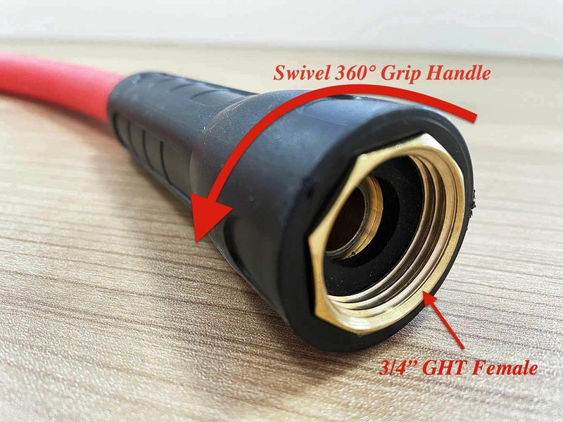 SANFU Hybrid Lead In Garden Hose 5/8 IN(15.5 x 20.8mm). X 10 FT, 200PSI, Heavy Duty, Lightweight, Flexible with Swivel Grip Handle and 3/4" GHT Solid Brass Fittings, RED(10') - Image 3