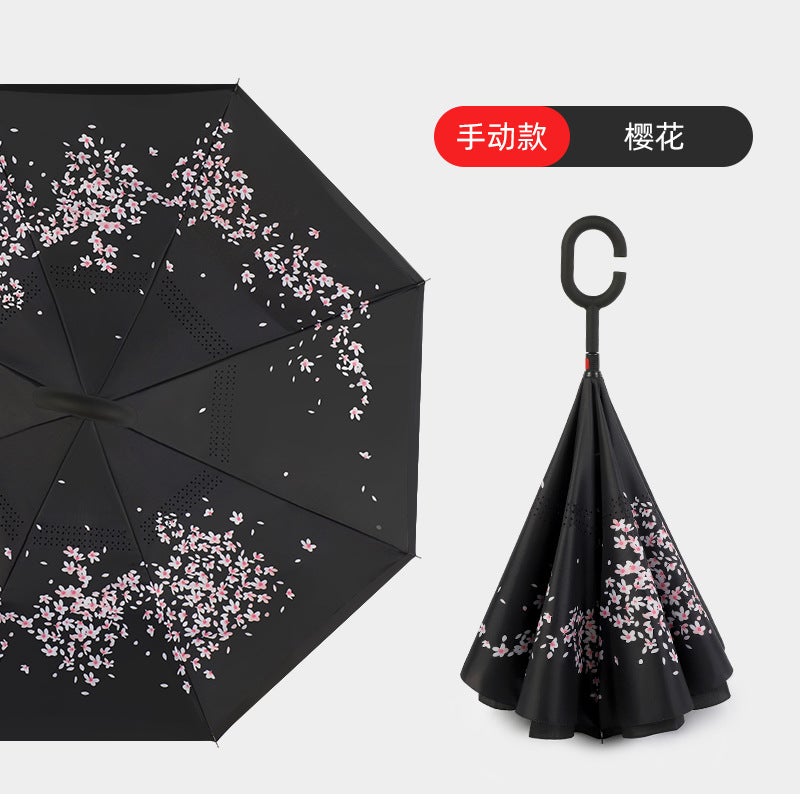 Hands-Free C-Handle Standable Reverse Umbrella Sakura hand opening style 