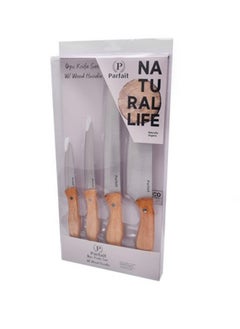4-Piece Kitchen Knife Set with Wooden Handle Silver and Brown 2.8 x 19 x 39 cm N-A555EA1001
