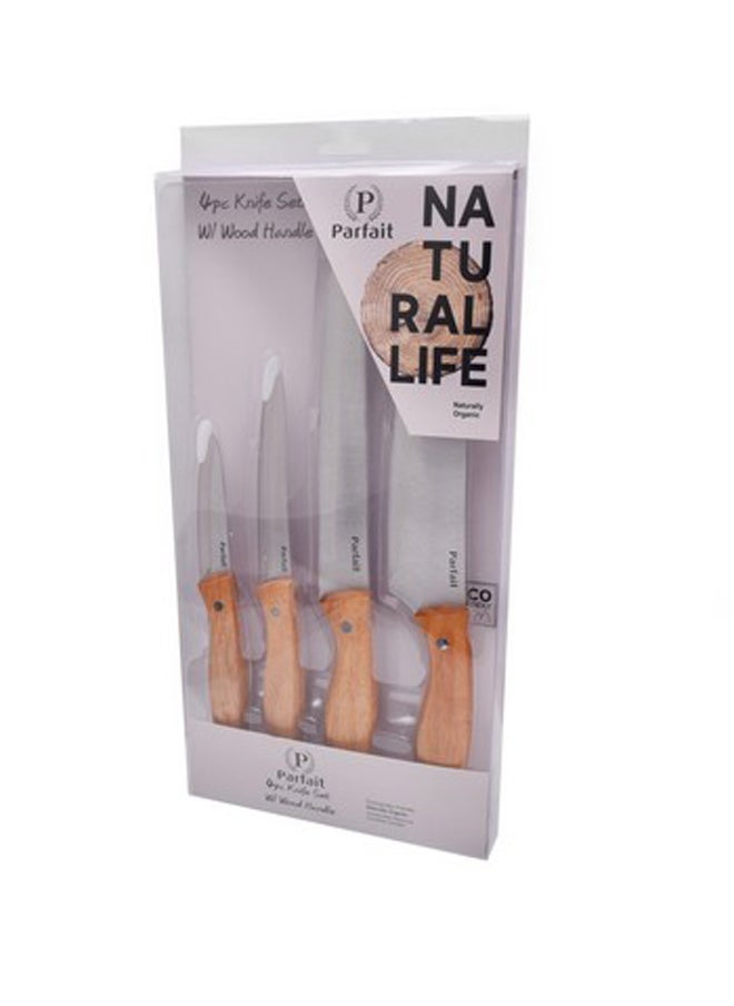 PARFAIT - 4-Piece Kitchen Knife Set with Wooden Handle Silver and Brown 2.8 x 19 x 39 cm N-A555EA1001 - Image 1