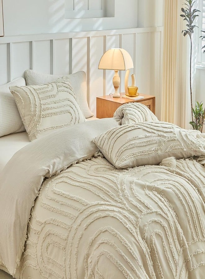 Nesker Boho Tufted King Beige Comforter Set, Arch Pattern Soft Cozy 7-Piece Bed in a Bag, All Season Microfiber Bedding Set with Comforter, Fitted Sheet, Flat Sheet & Pillowcases - Image 3