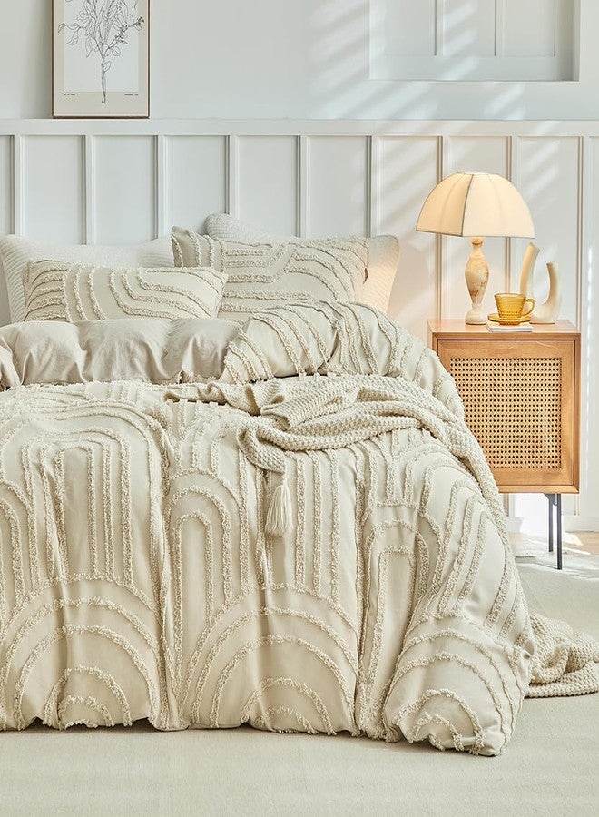 Nesker Boho Tufted King Beige Comforter Set, Arch Pattern Soft Cozy 7-Piece Bed in a Bag, All Season Microfiber Bedding Set with Comforter, Fitted Sheet, Flat Sheet & Pillowcases - Image 1