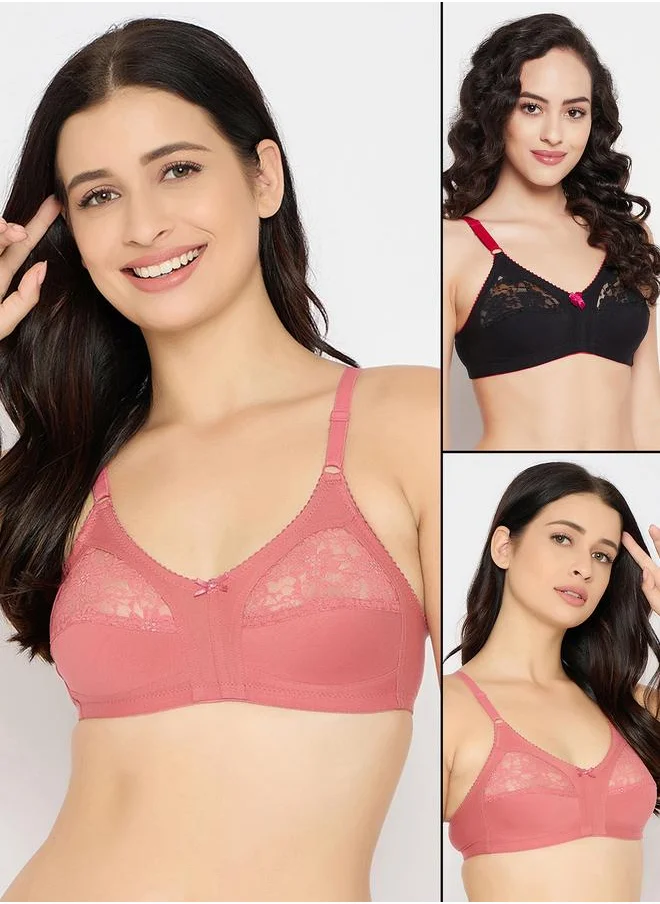 Clovia Clovia Pack of 2 - Lace Insert Non-Padded Non-Wired Full Coverage Bra