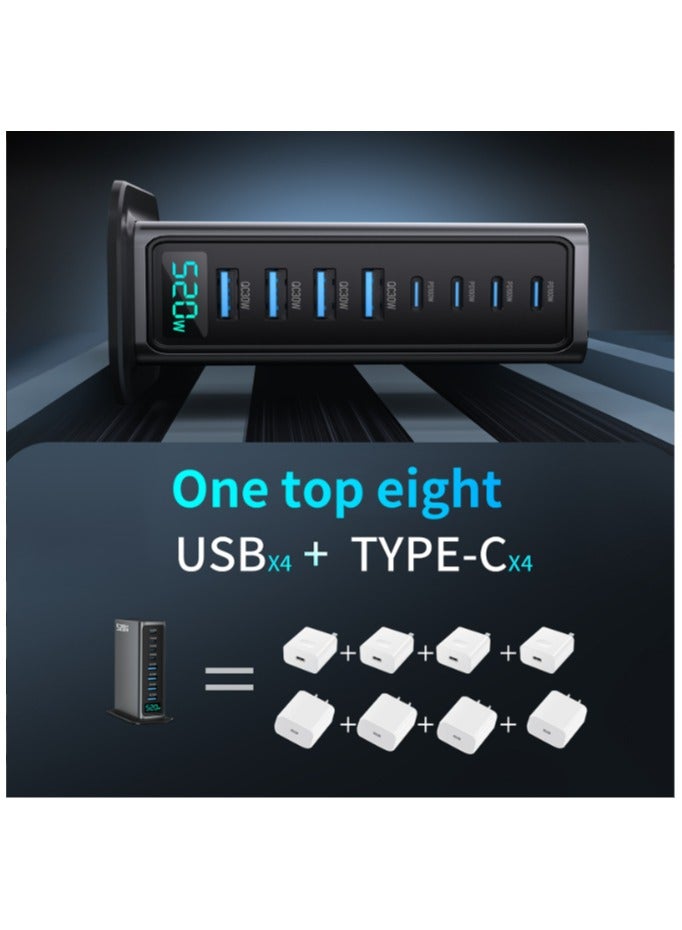 Mobile charger,laptop charger, home charger,high speed charger,high-end 520W GaN charger fast charging head 8-port desktop charging station AI digital display - Image 5