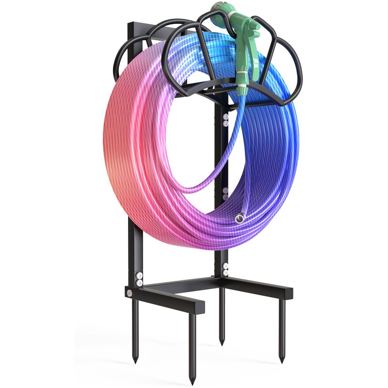 Qatsrin New Garden Hose Holder, Super Stable Water Hose Holders Stand Holds 160-Feet Hose, Rustproof Freestanding Hose Storage Hanger Rack for Outside Yard Lawn Farm, Black - Image 1