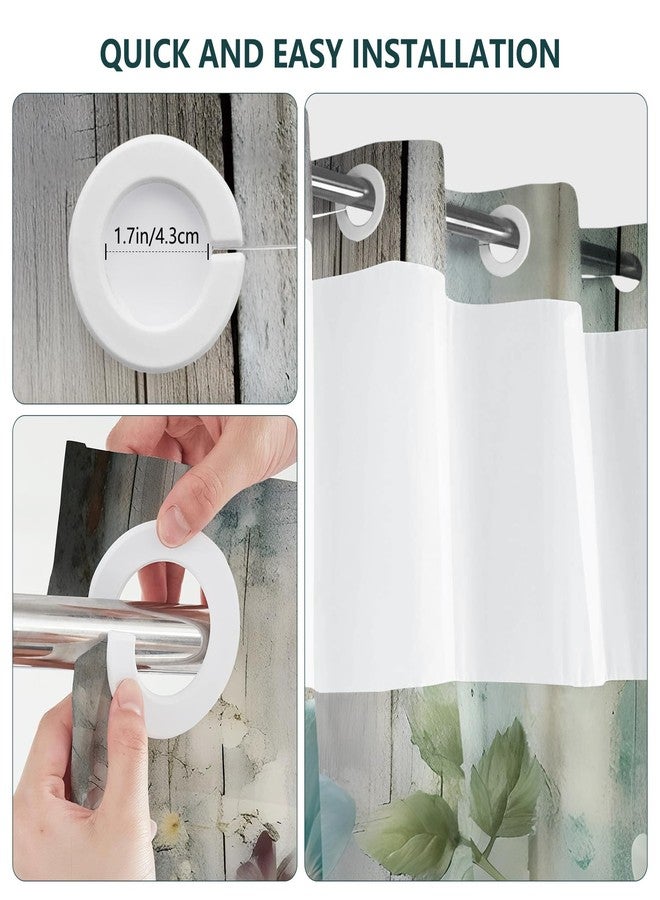 ميهوفوند ستارة حمام ريفية من MEHOFOND بدون خطافات، ستارة حمام مزينة بأزهار ملونة بدون خطافات، ستارة حمام خشبية ريفية مزينة بأزهار زرقاء مخضرة مع بطانة قابلة للتركيب، مصنوعة من قماش بوليستر مقاوم للماء، مقاس 71 × 74 بوصة - Image 5