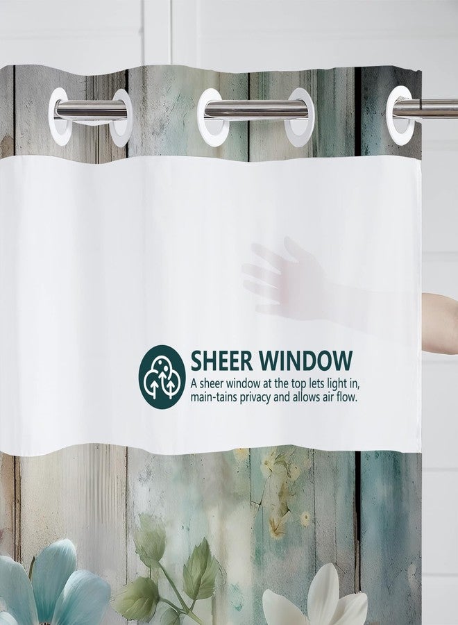 ميهوفوند ستارة حمام ريفية من MEHOFOND بدون خطافات، ستارة حمام مزينة بأزهار ملونة بدون خطافات، ستارة حمام خشبية ريفية مزينة بأزهار زرقاء مخضرة مع بطانة قابلة للتركيب، مصنوعة من قماش بوليستر مقاوم للماء، مقاس 71 × 74 بوصة - Image 3