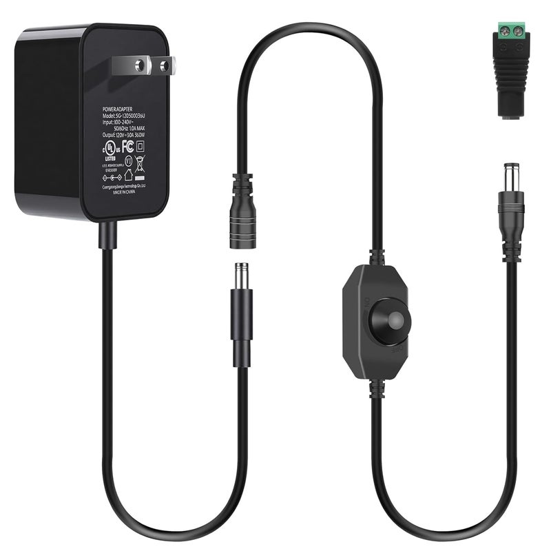 محول طاقة 12V 3A، 36W AC 100-240V إلى DC 12V مع مفتاح تعتيم، معتمد من UL، لمصابيح LED، شاشات LCD، مشغلات DVD، أجهزة التوجيه، كاميرات المراقبة - Image 1