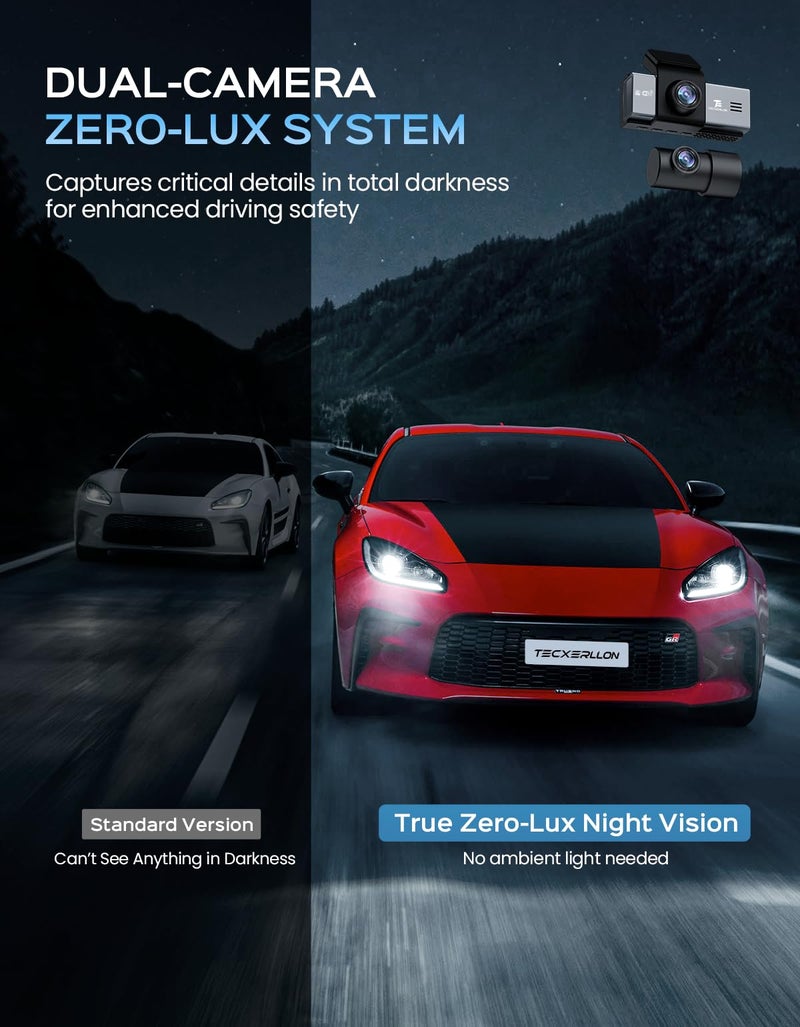 TECXERLLON 4K Dash Cam Front and Rear with ADAS Assist, Free 128GB Card Included, Built-in GPS & 5G WiFi, G-Sensor, Dash Camera with No-Light Night Vision,170Â°/150Â° Wide View, 24H Parking Mode - Image 4