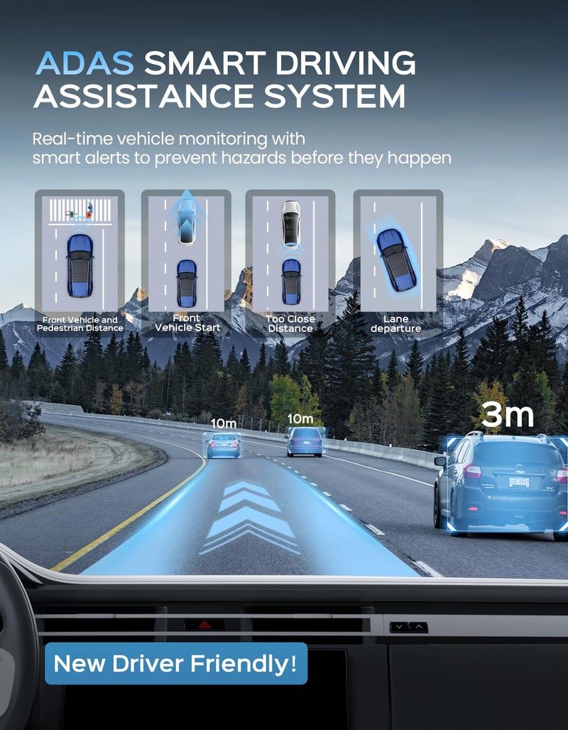TECXERLLON 4K Dash Cam Front and Rear with ADAS Assist, Free 128GB Card Included, Built-in GPS & 5G WiFi, G-Sensor, Dash Camera with No-Light Night Vision,170Â°/150Â° Wide View, 24H Parking Mode - Image 2