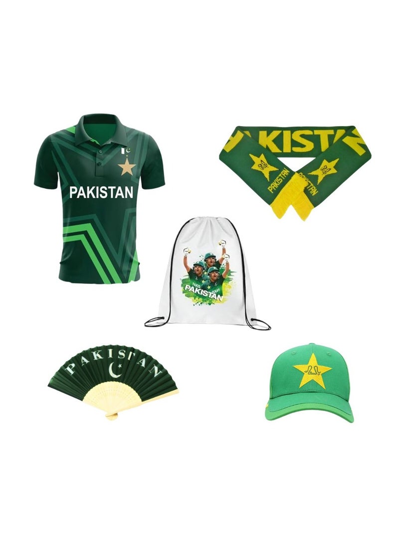 PRINTSHOP4ME - Pakistan Cricket Combo–T-Shirt,Cap,Scarf,Drawstring Bag&Hand Fan For Celebrations Match Days&Events - Image 1