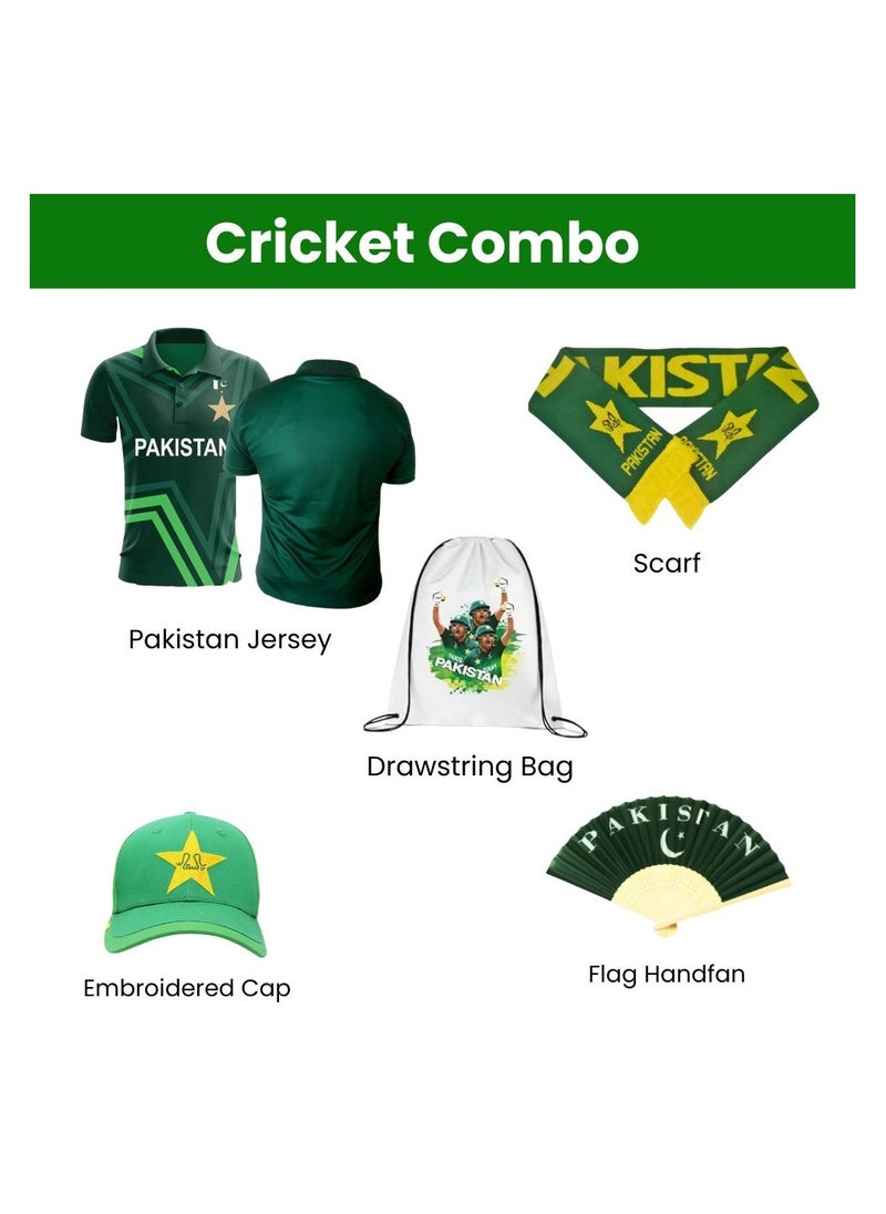 PRINTSHOP4ME - Pakistan Cricket Combo–T-Shirt,Cap,Scarf,Drawstring Bag&Hand Fan For Celebrations Match Days&Events - Image 1