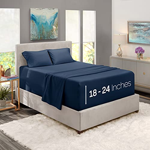 Nestl King Size Sheet Set 4 Piece Extra Deep Pocket 1824 inches Microfiber Hotel Luxury Soft Breathable WrinkleFree Easy to Care Navy Blue