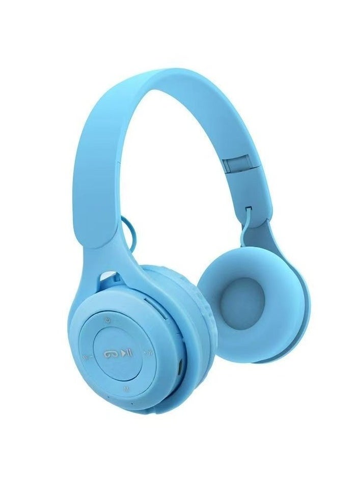 New wireless Bluetooth headset two-ear folding game stereo headset headset headset Bluetooth headset (blue)