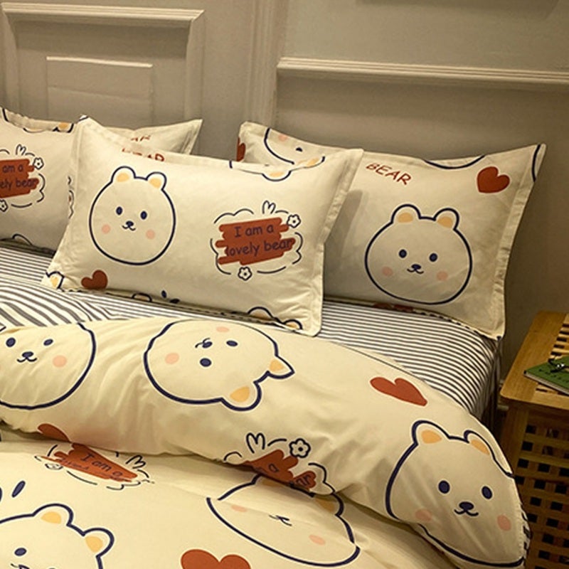 Bed Set Eco Friendly Bright Vivid Colors High Density Polyester Fiber Bed Sets Full for Dormitory Home Hotel Little Cute 1.5 Meters Bed (4 Pieces) - Image 4