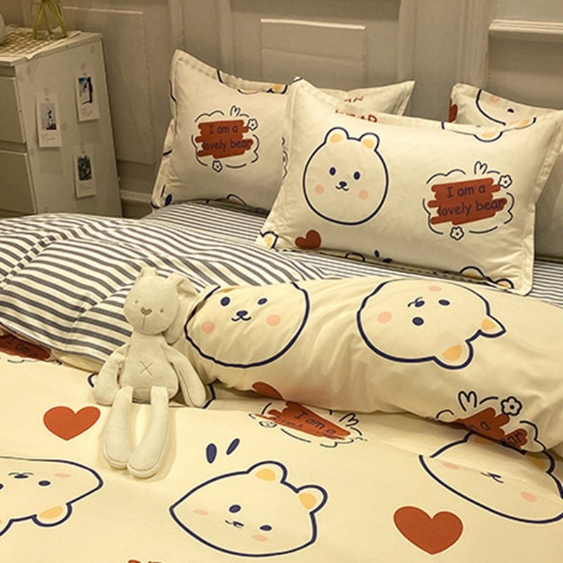Bed Set Eco Friendly Bright Vivid Colors High Density Polyester Fiber Bed Sets Full for Dormitory Home Hotel Little Cute 1.5 Meters Bed (4 Pieces) - Image 3