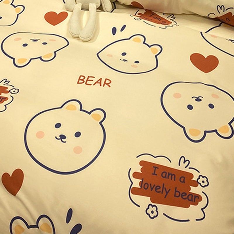Bed Set Eco Friendly Bright Vivid Colors High Density Polyester Fiber Bed Sets Full for Dormitory Home Hotel Little Cute 1.5 Meters Bed (4 Pieces) - Image 2