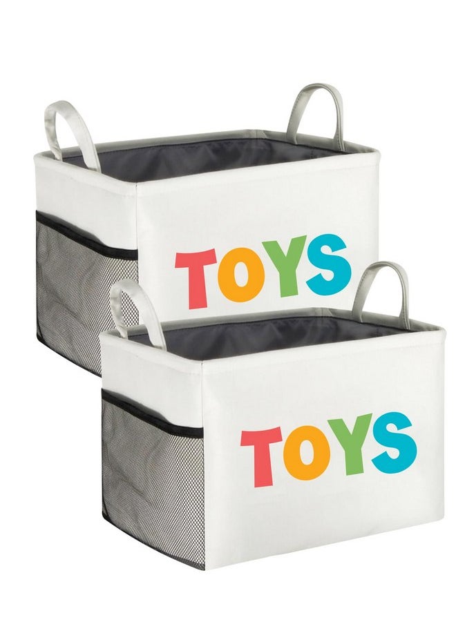 HIYAGON HIYAGON 2 Pack Rectangular Storage Basket,Canvas Toys Storage Bin Organizer,Large Storage Box with Sides Mesh pockets for Home,Shelves,Closet,Bedroom(2 Colorful TOYS)  - Image 1
