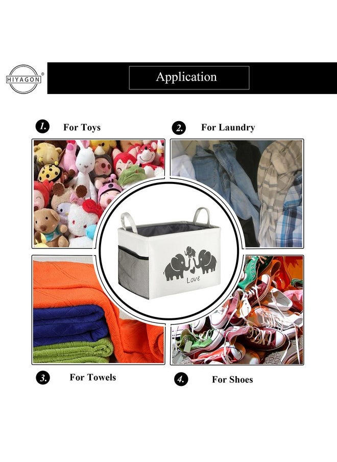 HIYAGON HIYAGON 2 Pack Rectangular Storage Basket,Canvas Toys Storage Bin Organizer,Large Storage Box with Sides Mesh pockets for Home,Shelves,Closet,Bedroom(2 Colorful TOYS)  - Image 5