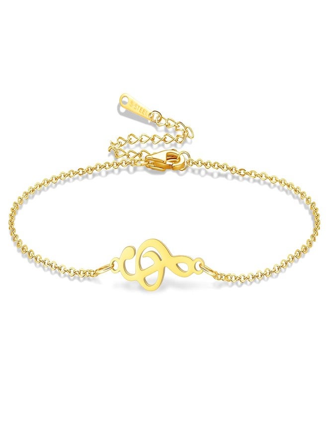 VASSAGO Music Note Bracelet for Women Men Music Note Handmade Adjustable Braided Rope Charm Music Jewelry Gifts for Musician Music Lover Teacher (Gold1) - Image 1