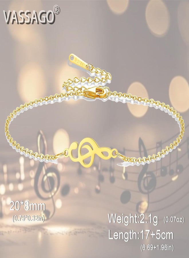 VASSAGO Music Note Bracelet for Women Men Music Note Handmade Adjustable Braided Rope Charm Music Jewelry Gifts for Musician Music Lover Teacher (Gold1) - Image 5