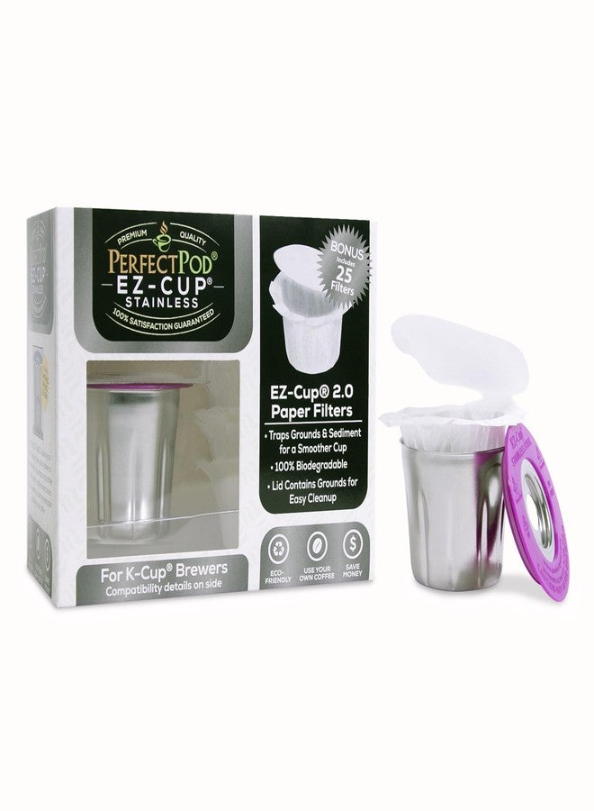 Perfect Pod EZ-Cup Stainless Steel 1-Stream Reusable K Cup Coffee Pod for Keurig + 25 Disposable Paper Filters - Refillable Capsule Compatible with Keurig and Other Select Coffee Makers - Image 2