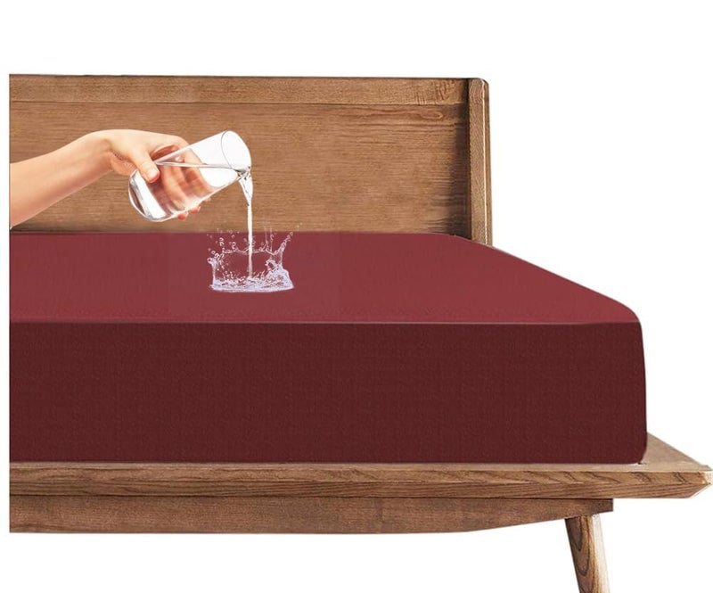 Trance Cotton Feel Terry Ultra Soft Waterproof Mattress Protector | Breathable - Hypoallergenic Mattresses Cover (75x66 inch | 6.25x5.5 feet, Maroon - Pack of 1) - Image 1