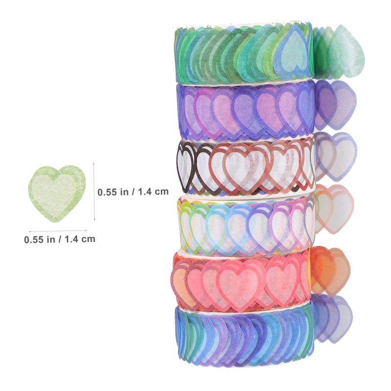 Heart Shape Washi Tape 6 Rolls Mixed Colors 100pcs Paper Masking Tapes for DIY Scrapbook Crafting for Handbook and Journaling Random Color - Image 2