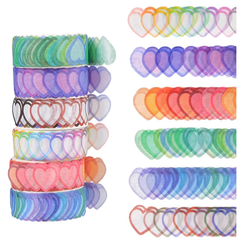 Heart Shape Washi Tape 6 Rolls Mixed Colors 100pcs Paper Masking Tapes for DIY Scrapbook Crafting for Handbook and Journaling Random Color - Image 1