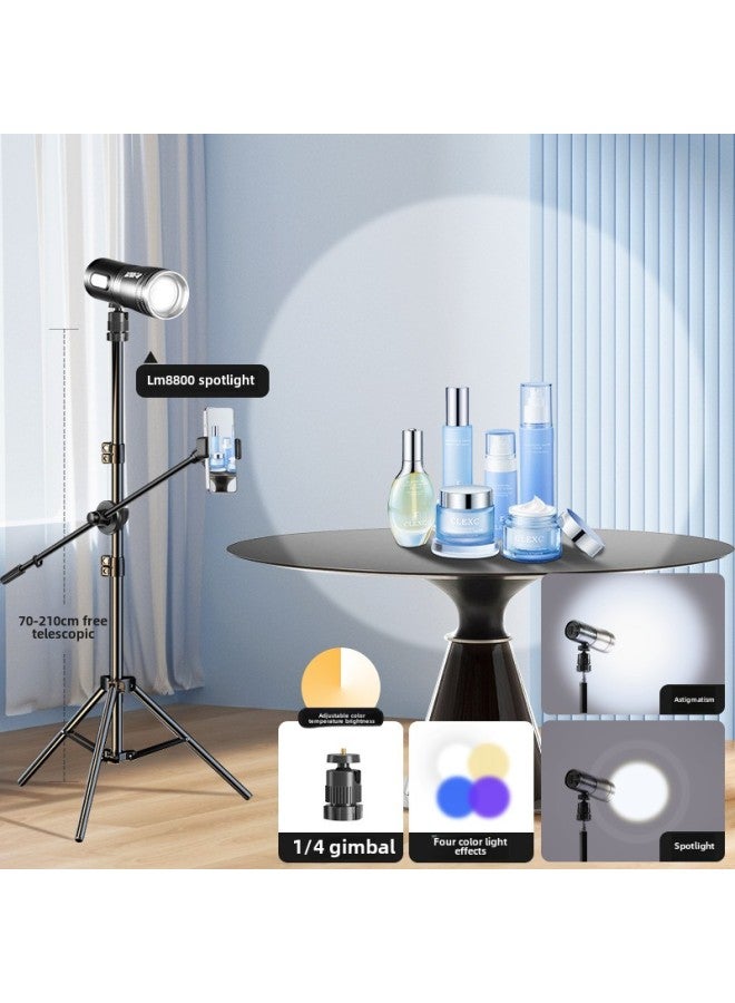 Special Hair Lamp In The Live Broadcast Room Live Overhead Atmosphere Spotlight Gods Girl Hair Lamp Contour Fill Light-Specifications:LM8800 Charging Three-color Adjustable Focus (4-color Light Effect) 2m Landing Overhead Bracket  - Image 1