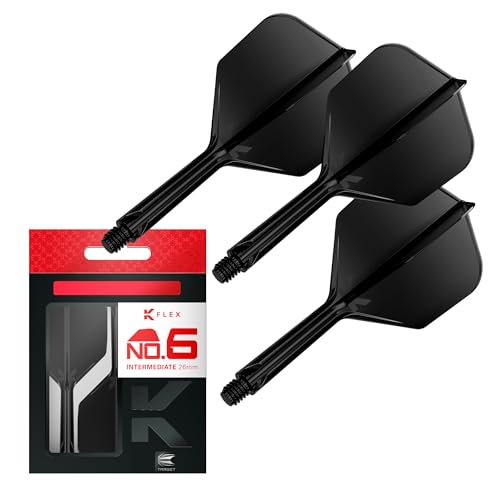 Target Darts K Flex Integrated Dart Flights and Shafts, No.6 Black (Intermediate) | Pack of 3 K-Flex - No6, Kflex All in One Moulded Dart Flight & Stem | Professional Dart Accessories - Image 1