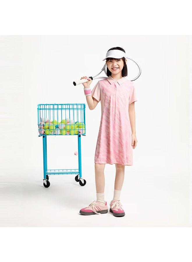 Annil Girls' Short-sleeve Sun Protection Dress, Summer New Style, Pink Floral, Size 130 - Image 3