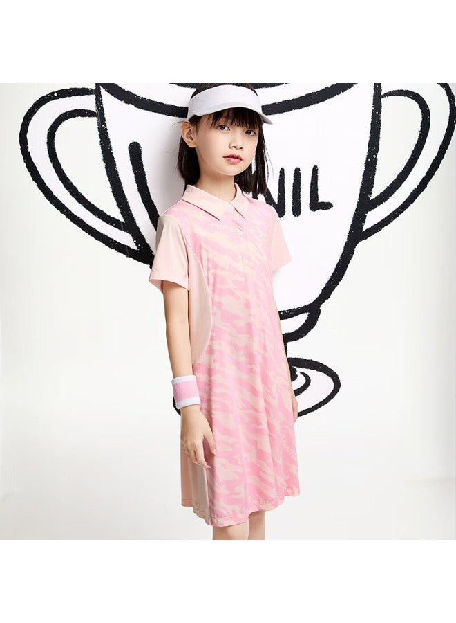Annil Girls' Short-sleeve Sun Protection Dress, Summer New Style, Pink Floral, Size 130 - Image 1
