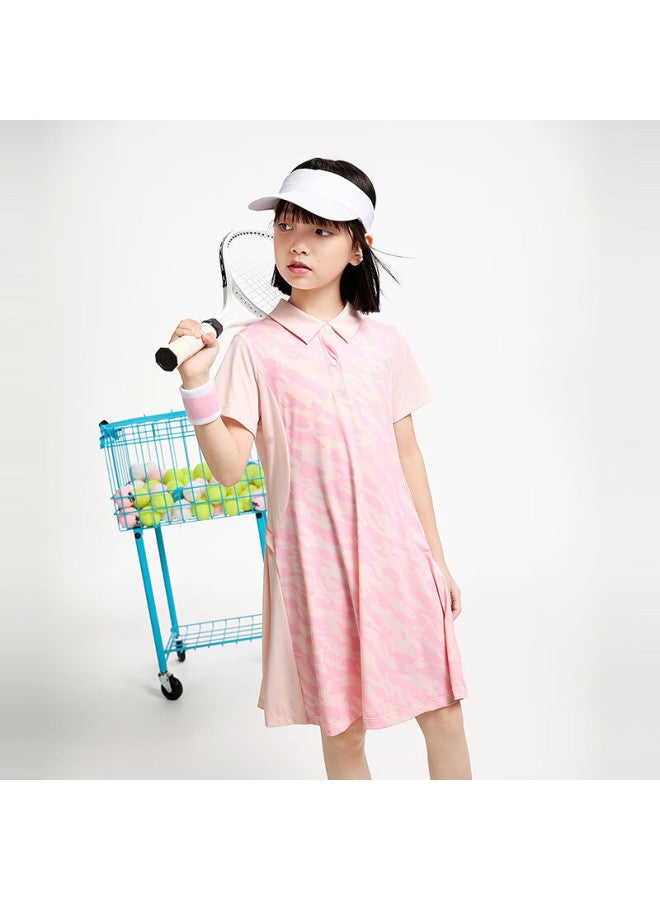 Annil Girls' Short-sleeve Sun Protection Dress, Summer New Style, Pink Floral, Size 130 - Image 2