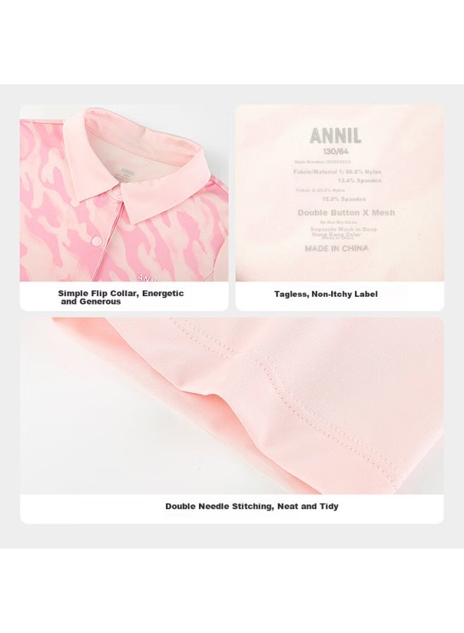 Annil Girls' Short-sleeve Sun Protection Dress, Summer New Style, Pink Floral, Size 130 - Image 4