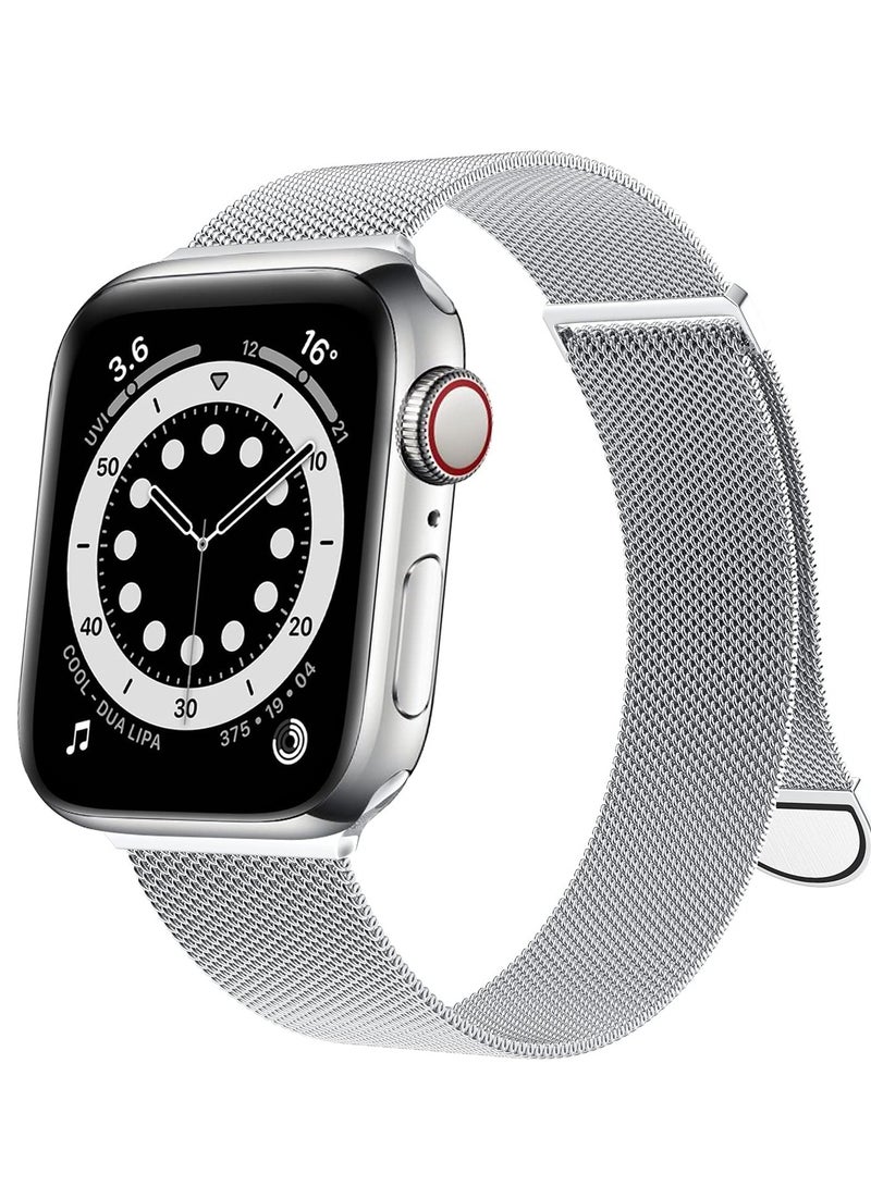 متوافق مع Apple Watch Band 42mm 41mm 40mm 38mm للنساء والرجال ، حزام معدني مغناطيسي من الفولاذ المقاوم للصدأ معصم متوافق مع سلسلة iWatch 11/10 9 8 7 6 5 4 3 2 1 SE Sliver - Image 1