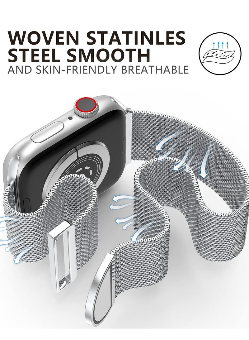 متوافق مع Apple Watch Band 42mm 41mm 40mm 38mm للنساء والرجال ، حزام معدني مغناطيسي من الفولاذ المقاوم للصدأ معصم متوافق مع سلسلة iWatch 11/10 9 8 7 6 5 4 3 2 1 SE Sliver - Image 2