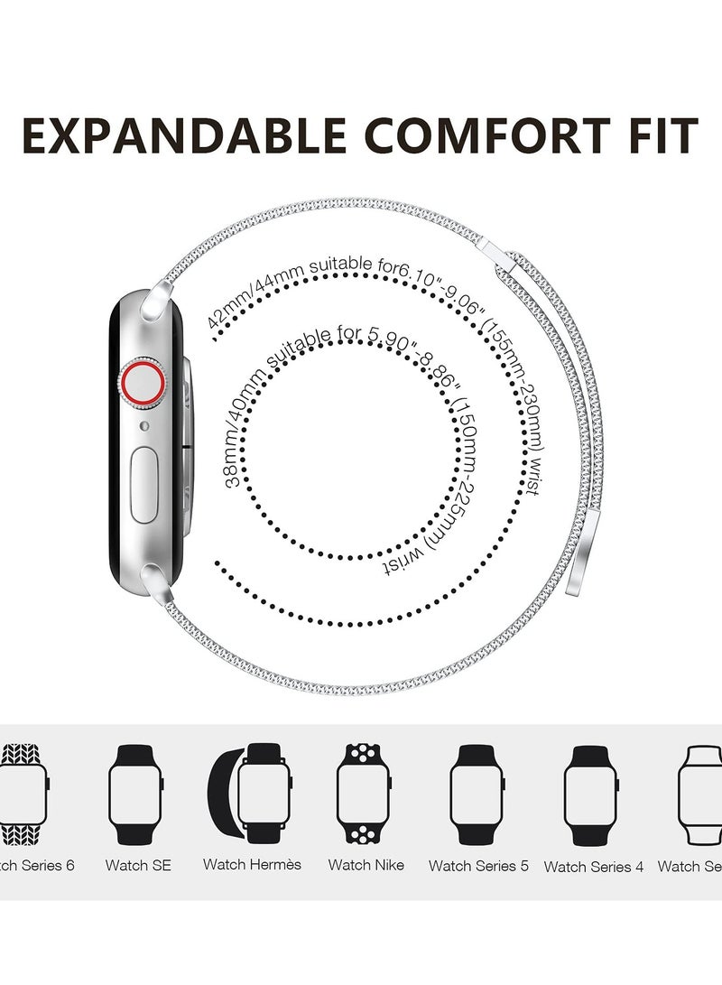 متوافق مع Apple Watch Band 42mm 41mm 40mm 38mm للنساء والرجال ، حزام معدني مغناطيسي من الفولاذ المقاوم للصدأ معصم متوافق مع سلسلة iWatch 11/10 9 8 7 6 5 4 3 2 1 SE Sliver - Image 4