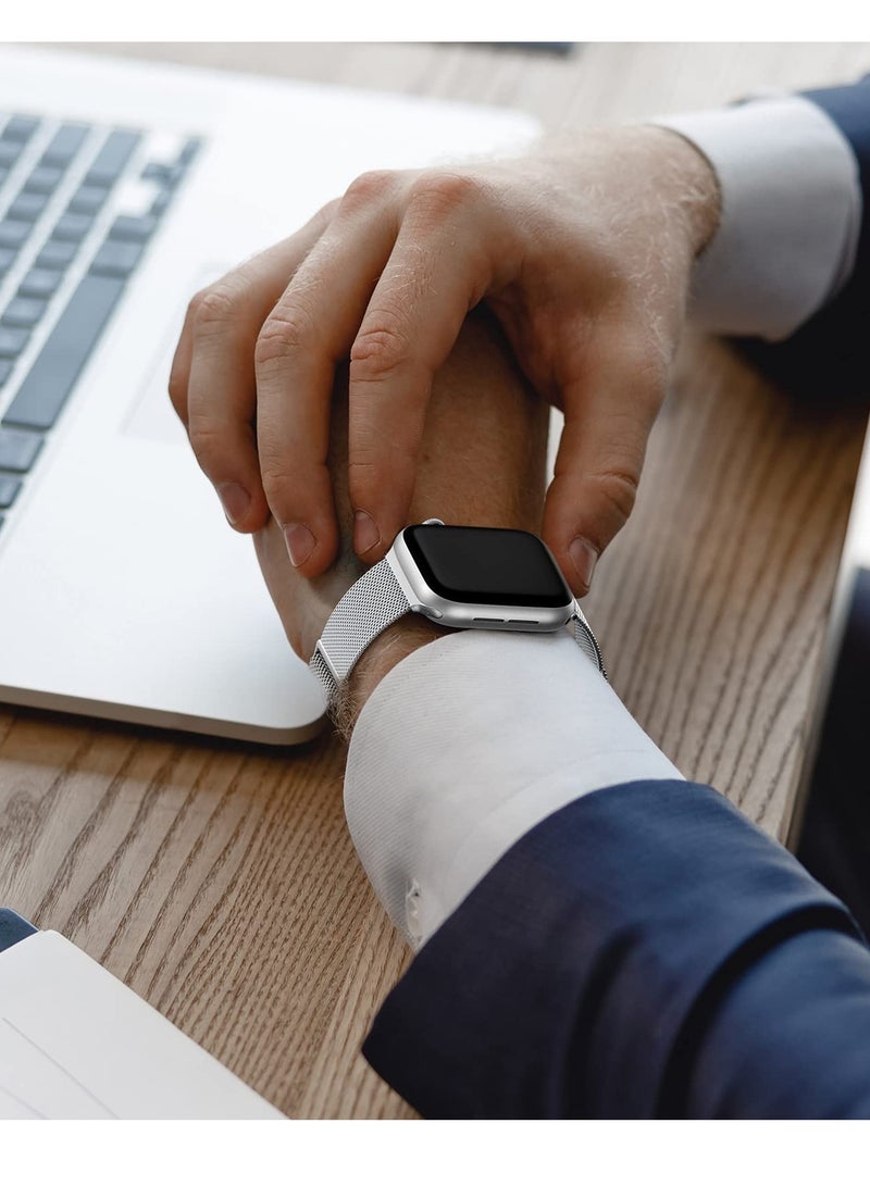 متوافق مع Apple Watch Band 42mm 41mm 40mm 38mm للنساء والرجال ، حزام معدني مغناطيسي من الفولاذ المقاوم للصدأ معصم متوافق مع سلسلة iWatch 11/10 9 8 7 6 5 4 3 2 1 SE Sliver - Image 5