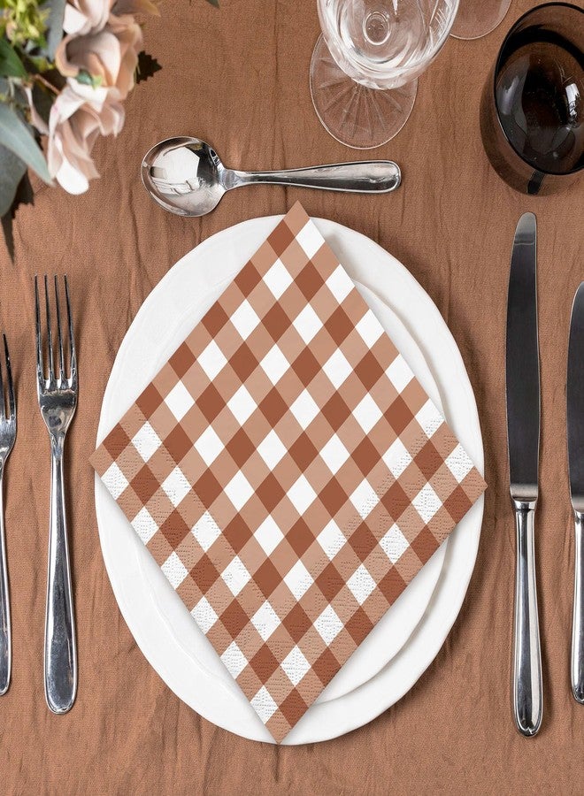Whaline Terracotta Paper Napkin Buffalo Plaid Disposable Napkins Fall Brown Luncheon Napkin Dinner Napkin for Picnic Fall Harvest Thanksgiving Wedding Bride Shower Party Supplies Table Decor,80Pcs - Image 4