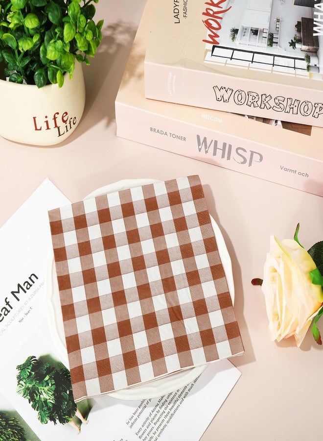 Whaline Terracotta Paper Napkin Buffalo Plaid Disposable Napkins Fall Brown Luncheon Napkin Dinner Napkin for Picnic Fall Harvest Thanksgiving Wedding Bride Shower Party Supplies Table Decor,80Pcs - Image 5